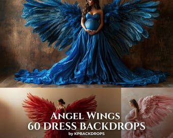 Fondo de maternidad con alas de ángel y vestido, superposición de fondo para sesión de fotos artística