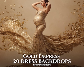 Graviditetsbakgrund med podium, guld och flygande tygklänning: Blommig Empress-fotograferingsbakgrund