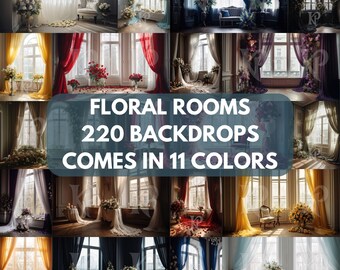 Tło cyfrowe Floral Room, nakładka na tło ciążowe, nakładka na tło studyjne, nakładka na fotografię, tekstury Fine Art, zdjęcie kwiatów
