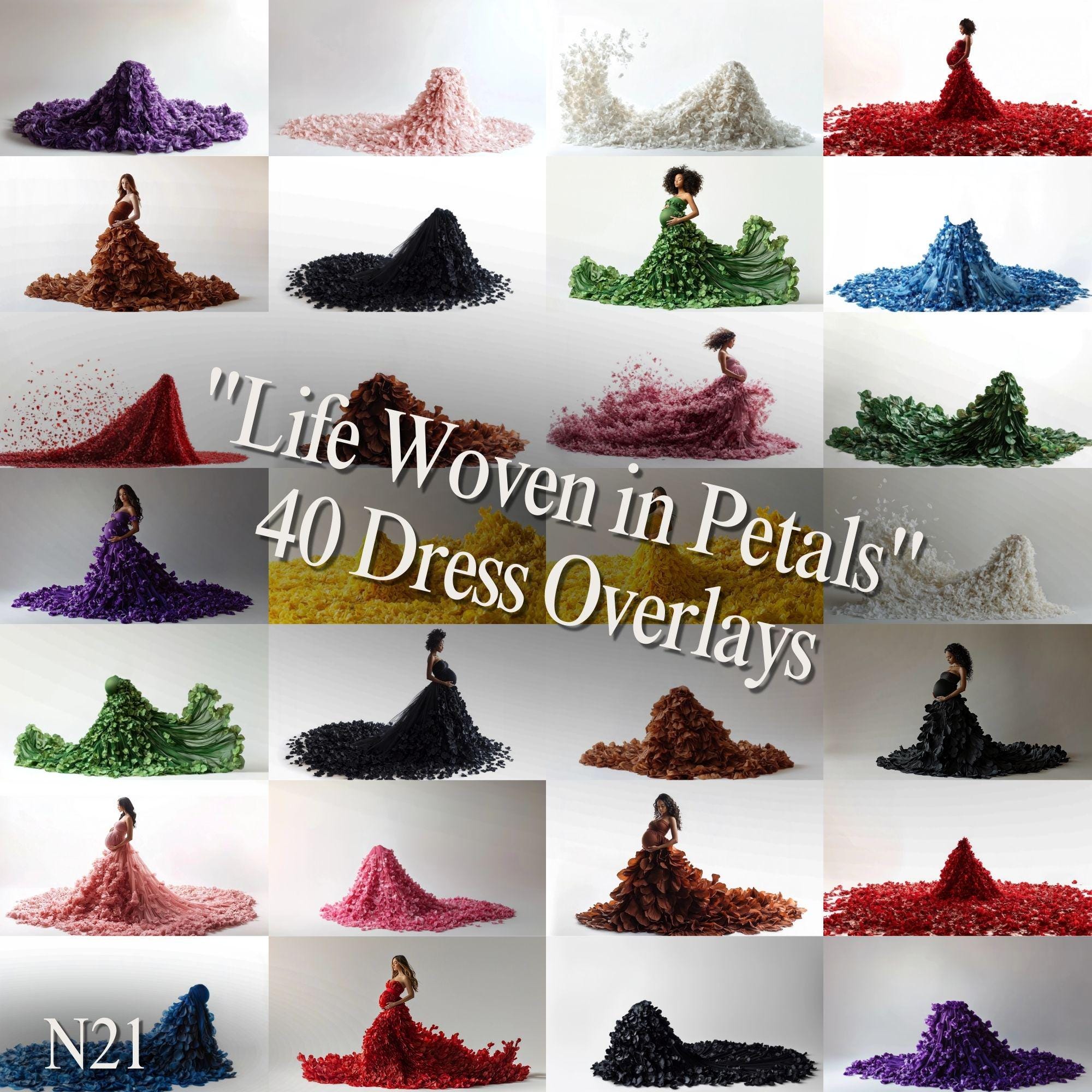 Petals & Maternity Dress Background, Digital Dress Overlays, Maternity Gown Backdrop, Pregnancy Fine Art