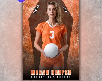 Volleyball Poster Template, Editable in Canva, Senior Night, Custom Sports Poster, Player Card, Memory Mate, Sports Team Backdrop