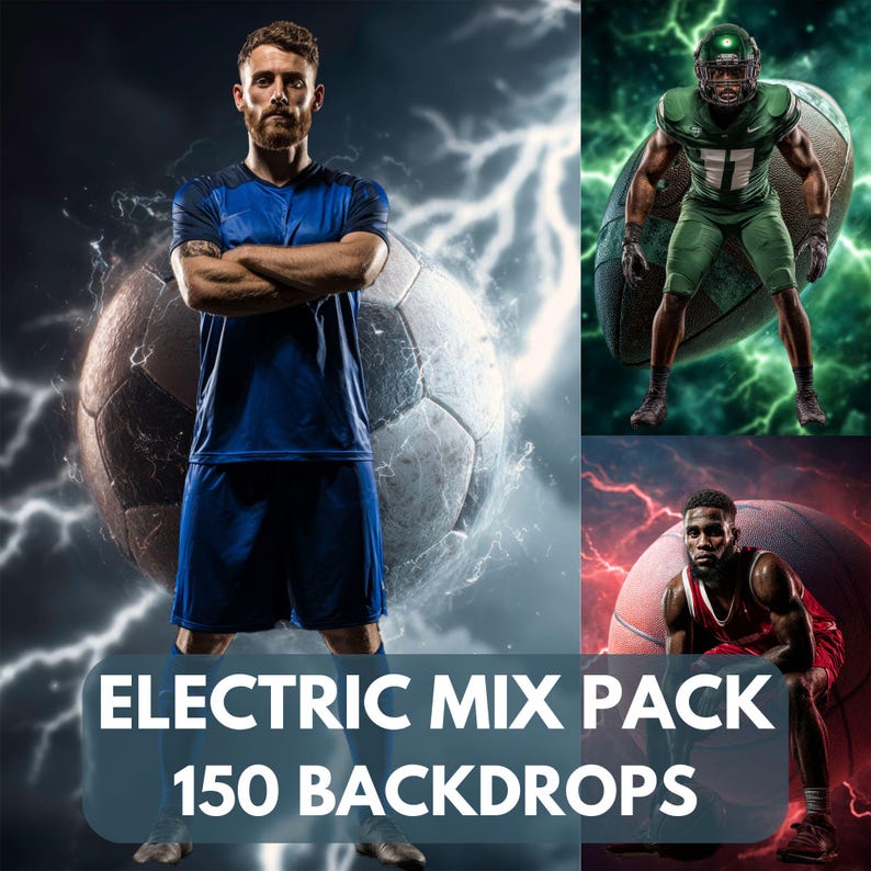150 Sport Electric Mix Backdrop Overlays Pack: Football, Basketball ...