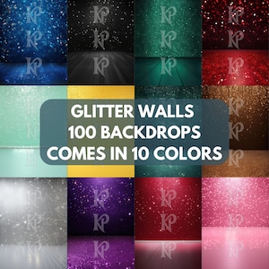 Könnte beinhalten: Eine Sammlung von 100 Glitzer-Hintergrundwänden in 10 verschiedenen Farben. Die Hintergründe sind perfekt für Fotografie, Video und andere kreative Projekte.