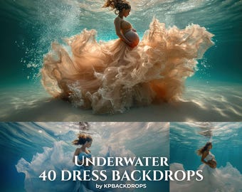 Fondo subacuático y de maternidad con vestido, superposición de fondo para sesión de fotos de sirena
