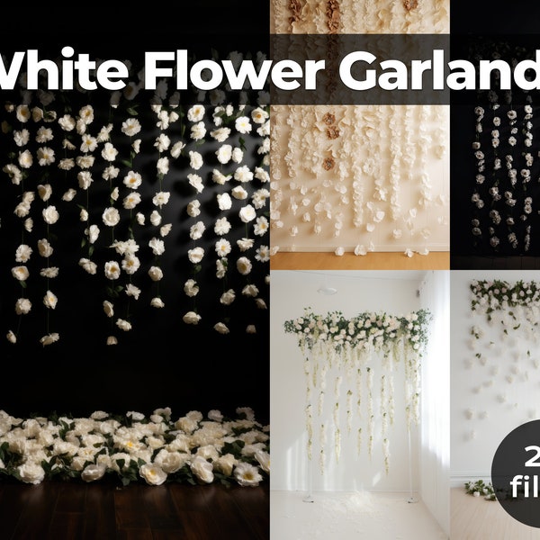 White Floral Garlands Digital Backdrop, Flowers Garlands Digital Overlay, Maternity Digital Backdrop, Studio Backdrop, Fine Art Textures