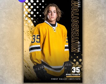 Hockey Poster Template, Editable in Canva, Senior Poster, Custom Sports Banner, Player Card, Memory Mate, Digital Background Design