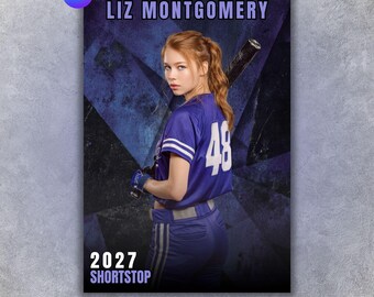 Softball Poster Template, Editable in Canva, Senior Banner, Softball Card, Memory Mate, Sports Photography Digital Background
