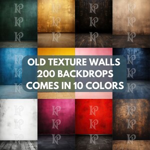 May include: A collection of 200 textured wall backdrops in 10 different colors. The backdrops feature a variety of textures, including wood, brick, and concrete.  The backdrops are perfect for photographers, videographers, and artists who want to create unique and interesting backgrounds for their work.
