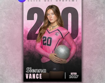 Volleyball Poster Template, Editable in Canva, Senior Night, Custom Poster, Player Card, Memory Mate, Digital Sports Photography Backdrop