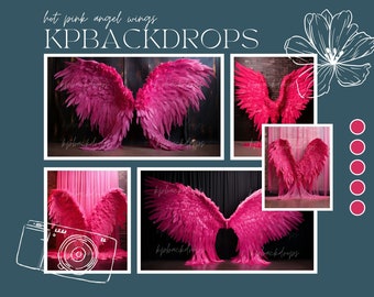 Hot Pink Angel Wings Backdrop, Maternity Digital Background, Wings Photography Composites, Studio Photoshop Prop Overlay