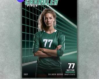 Volleyball Poster Template, Editable in Canva, Senior Banner, Custom Sports Poster, Custom Card, Memory Mate, Digital Background