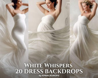 White Flying Fabric Long Dress Maternity Background, Digital Photoshoot Backdrop Overlay