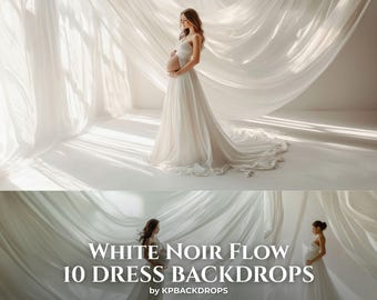 White Fabrics Embrace Dress Maternity Background: Noir Flow Digital Backdrop Overlay