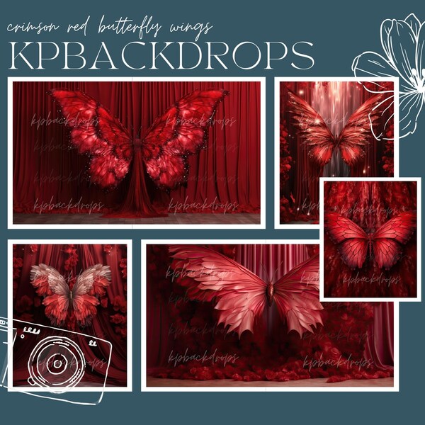 Crimson Red Butterfly Wings Digital Backdrops, Maternity Backdrop Overlay, Studio Backdrop Overlay, Photography Overlay, Fine Art Textures