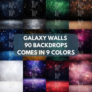 Könnte beinhalten: Ein Set mit 90 galaktischen Hintergründen, die eine Vielzahl von Farben und Nebeln zeigen. Die Hintergründe sind perfekt für Fotografie, Video und andere kreative Projekte.  GALAXY WALLS 90 BACKDROPS COMES IN 9 COLORS