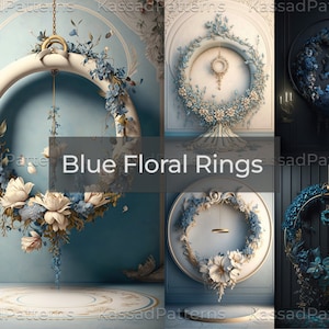Blue Floral Ring Digital Backdrops Overlays,Maternity Digital Backdrops,Maternity Overlays Photoshop, Studio Backdrop, Fine Art Textures