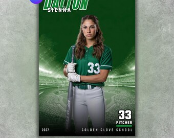 Softball Poster Template, Editable in Canva, Senior Banner, Custom Sports Poster, Custom Card, Memory Mate, Digital Background