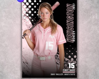 Softball Poster Template, Editable in Canva, Senior Poster, Custom Sports Banner, Player Card, Memory Mate, Digital Background Design