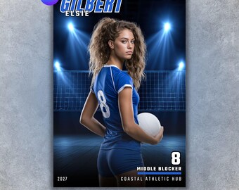Volleyball Poster Template, Editable in Canva, Senior Night, Custom Poster, Player Card, Memory Mate, Volleyball Team Background