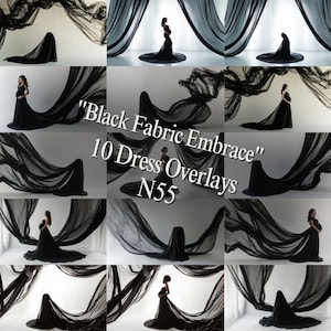 Black Dress Background, Digital Dress Overlays, Maternity Gown Backdrop, Pregnancy Fine Art, Flying Fabric