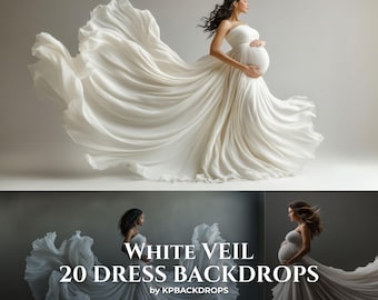 White Veil & Elegant Dress Maternity Background: Digital Backdrop Overlay