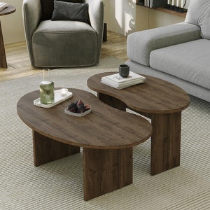 Kidney Coffee Table, Seed Handmade Wood Coffee Table, Oval Coffee Table, Minimalist Coffee Table, Bean Side Table, Modern Style Coffee Table