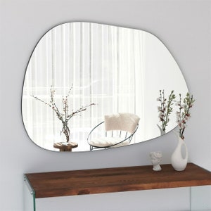 Irregular mirror wall decor Irregular shaped wooden framed pond mirror Handmade furniture Asymmetrical Statement mirrors Bathroom Livingroom