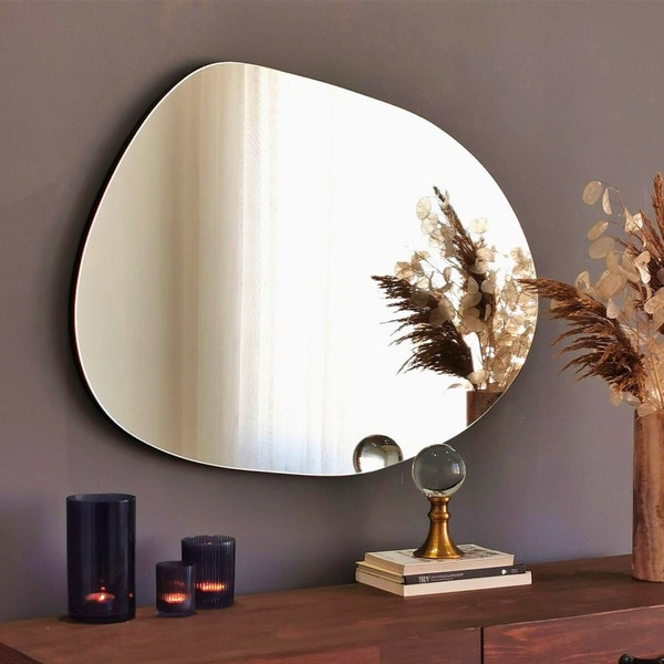 Asymmetrical wall mirror Irregular mirror wood Organic mirror Aesthetic bathroom mirror Hallway mirror wall decor Hanging mirror living room