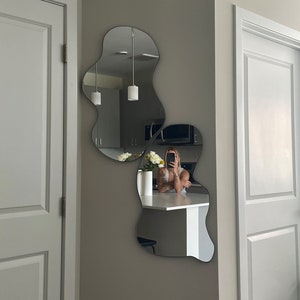 Irregular Bathroom Mirror Handmade Furniture Vanity Makeup Mirror Asymmetrical Organic Wavy Large Full Lenght Gold Pond Funky Squiggle