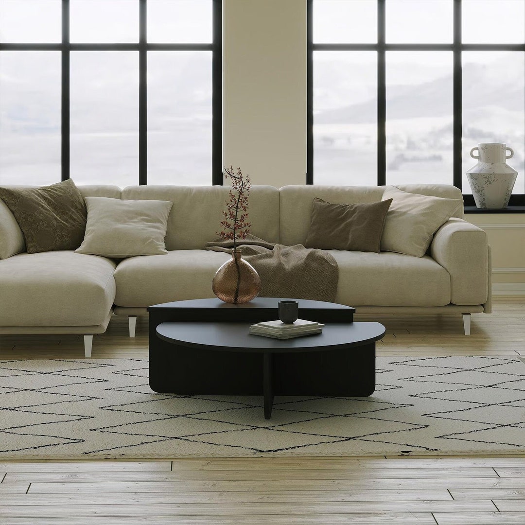 Round Coffee Table Wood Coffee Table Black Coffee Table Rustic Coffee ...