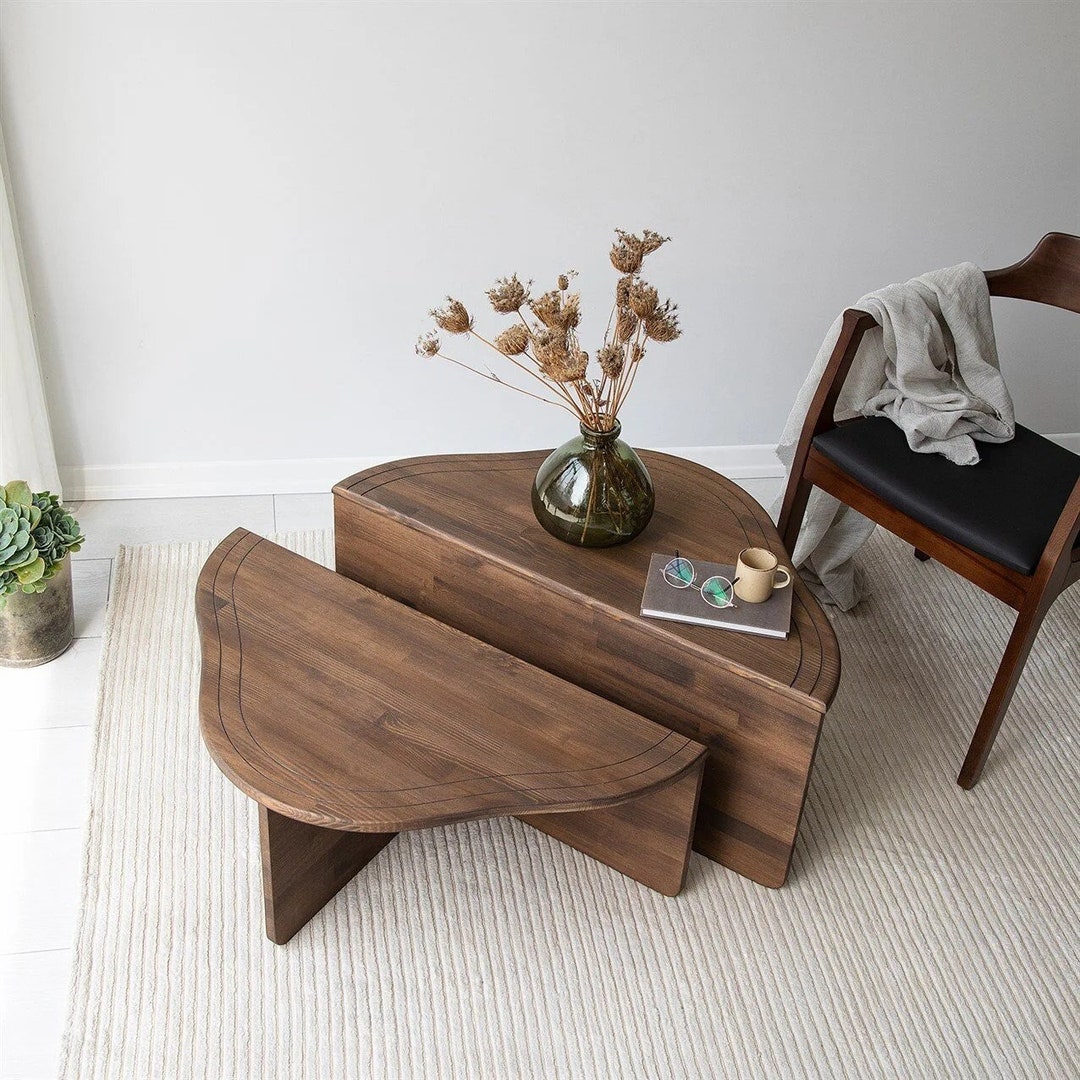 Solid Walnut Wood Round Small Low Coffee Tables Oval - Etsy