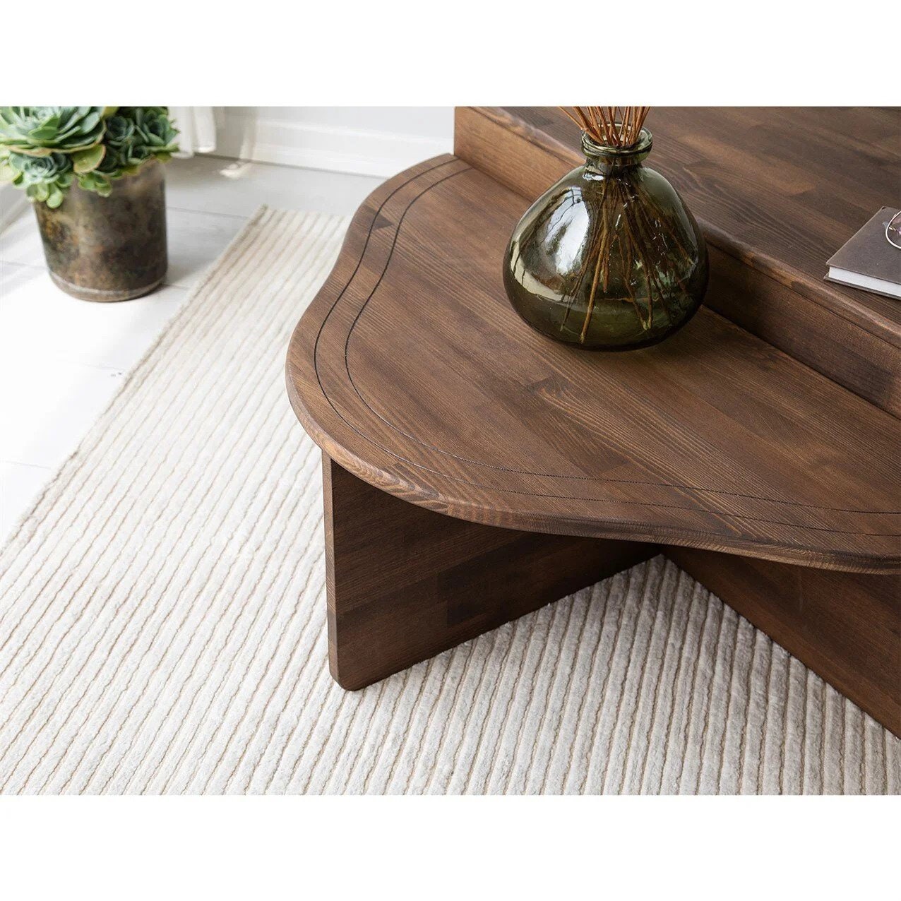 Solid Walnut Wood Round Small Low Coffee Tables Oval - Etsy