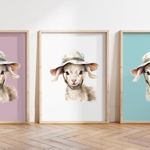 Cualquier color, Impresión de cabra bebé con sombrero, Póster de niño cabra bebé, Impresión de animal bebé, Póster de animal bebé, Arte de guardería, Arte animal, Cualquier tamaño