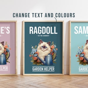 Any colour - Ragdoll Cat in garden poster -  Ragdoll Cat poster -  Ragdoll Cat Custom text print - Personalised print - Pet Art