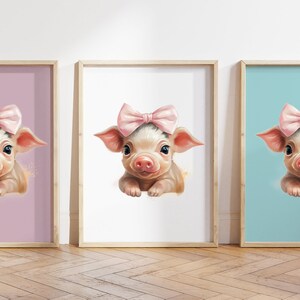 Cualquier color - Lechón con BowPrint - Lechón con cartel de arco - Impresión animal bebé - Cartel de animales bebé - Arte infantil - Arte animal - Cualquier tamaño