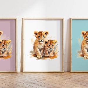 Qualsiasi colore - Stampa cuccioli di leone - Poster dei cuccioli - Stampa di animali per bambini - Poster di animali per bambini - Arte della scuola materna - Arte degli animali - Qualsiasi dimensione