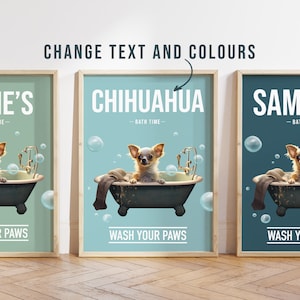 Any colour - Chihuahua in bath poster - Chihuahua poster - Chihuahua Custom text print - Personalised print - Pet Art