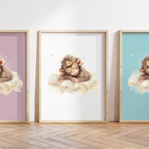 Cualquier color, Impresión de mono bebé dormido, Póster de mono bebé, Impresión de animal bebé, Póster de animal bebé, Arte de guardería, Arte animal, Cualquier tamaño