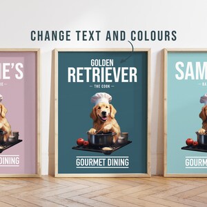 Cualquier color, Póster de Golden Retriever en la cocina, Póster de Golden Retriever, Impresión de texto personalizado, Impresión personalizada, Arte de mascotas