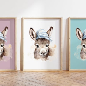 Cualquier color - Bebé burro en sombrero impresión - cartel de burro bebé - impresión animal bebé - cartel de animales bebé - arte infantil - arte animal - cualquier tamaño