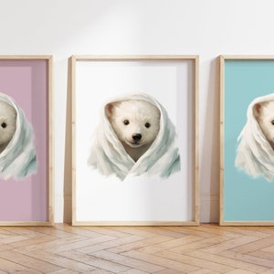 Cualquier color, Impresión de oso polar en manta, Póster de oso, Impresión de animal bebé, Póster de animal bebé, Arte de guardería, Arte animal, Cualquier tamaño