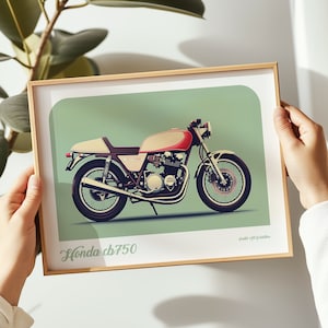 Honda CB750 Bike landscape print, Motorcycle poster, Motorcycle wall art, Motorcycle painting, Motorcycle print in multiple sizes, Gift