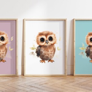 Qualsiasi colore, stampa con gufo, poster con gufo, stampa animalier, poster con cucciolo di animale, decorazione per nursery, arte con animali, qualsiasi dimensione