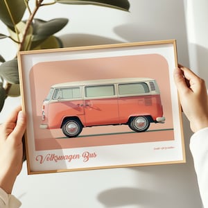 Volkswagen Type 2 landscape print, Volkswagen Bus poster, VW Bus wall art, VW Bus painting, VW Bus print in multiple sizes, Gift