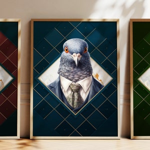 Any Colour - Pigeon in suit poster - Pigeon poster - Personalised print - Animal Art