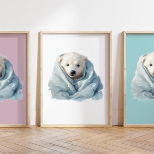 Cualquier color, Impresión de oso polar en manta, Póster de oso, Impresión de animal bebé, Póster de animal bebé, Arte de guardería, Arte animal, Cualquier tamaño