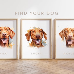 Custom dog poster - Vizsla dog poster -  Vizsla dog print - Vizsla puppy Watercolour - Personalise dog name - Dog gift