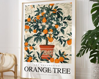 Any colour - Orange Tree In Pot print - Orange Tree Leafs poster - Orange Tree Art - Vintage print - Any Size