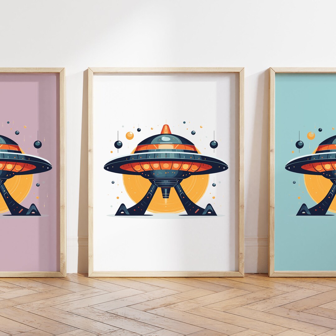 Any Colour - Alien Space Ship Print - Alien Space Station Poster - Kids ...