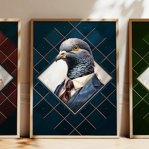 Any Colour - Pigeon in suit poster - Pigeon poster - Personalised print - Animal Art